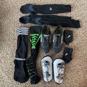 Umbro size 2 soccer cleats Franklin shin guards and socks